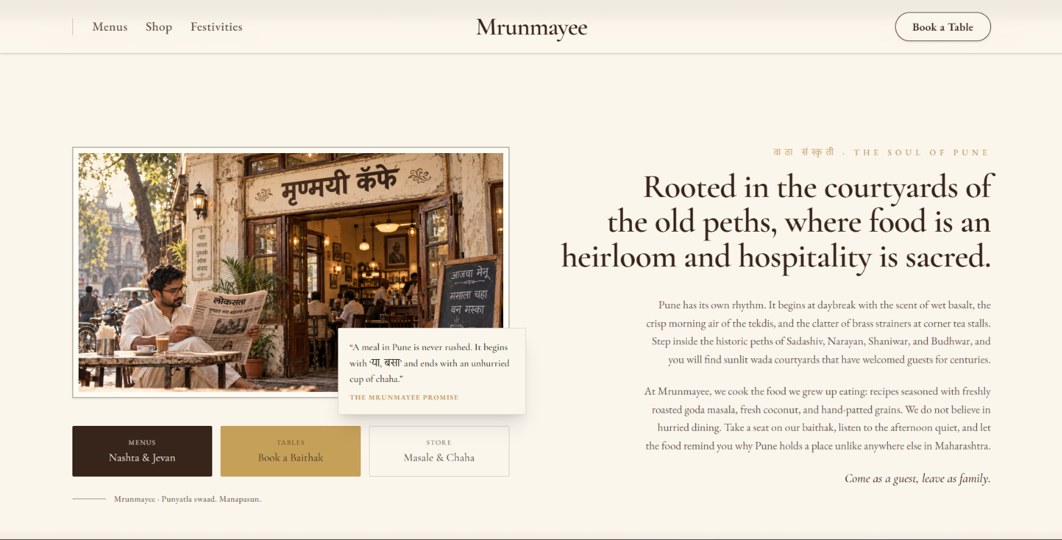 Mrunmayee Café — Hospitality & commerce design preview